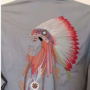 Rocking K Ranchwear Pearl Snap Shirt Size Large Blue Native American Chief